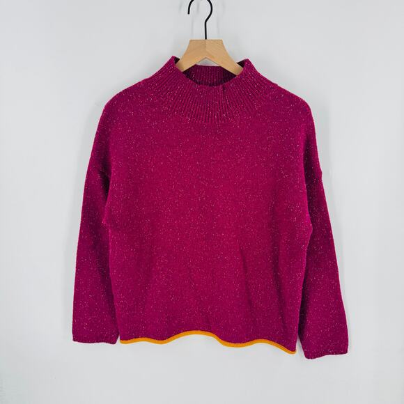 Elk Magenta Wool Blend Mock Neck Sweater Yellow Trim Size US 4 - Picture 6 of 6